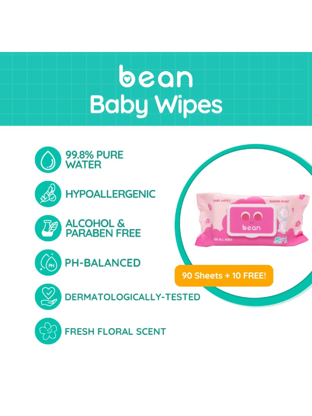 bean [BUY 3, GET 1] Baby Wipes Sakura Scent 4 x 100 sheets (No Color- Image 2)
