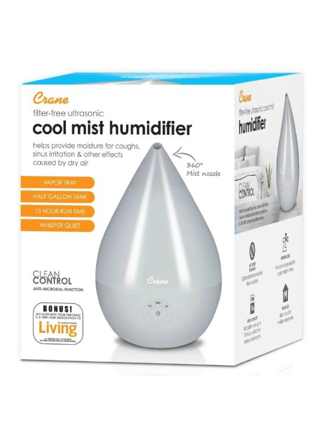 Crane Droplet Filter Free Cool Mist Humidifier with Vaporizer Function for Inhalation (Gray- Image 4)
