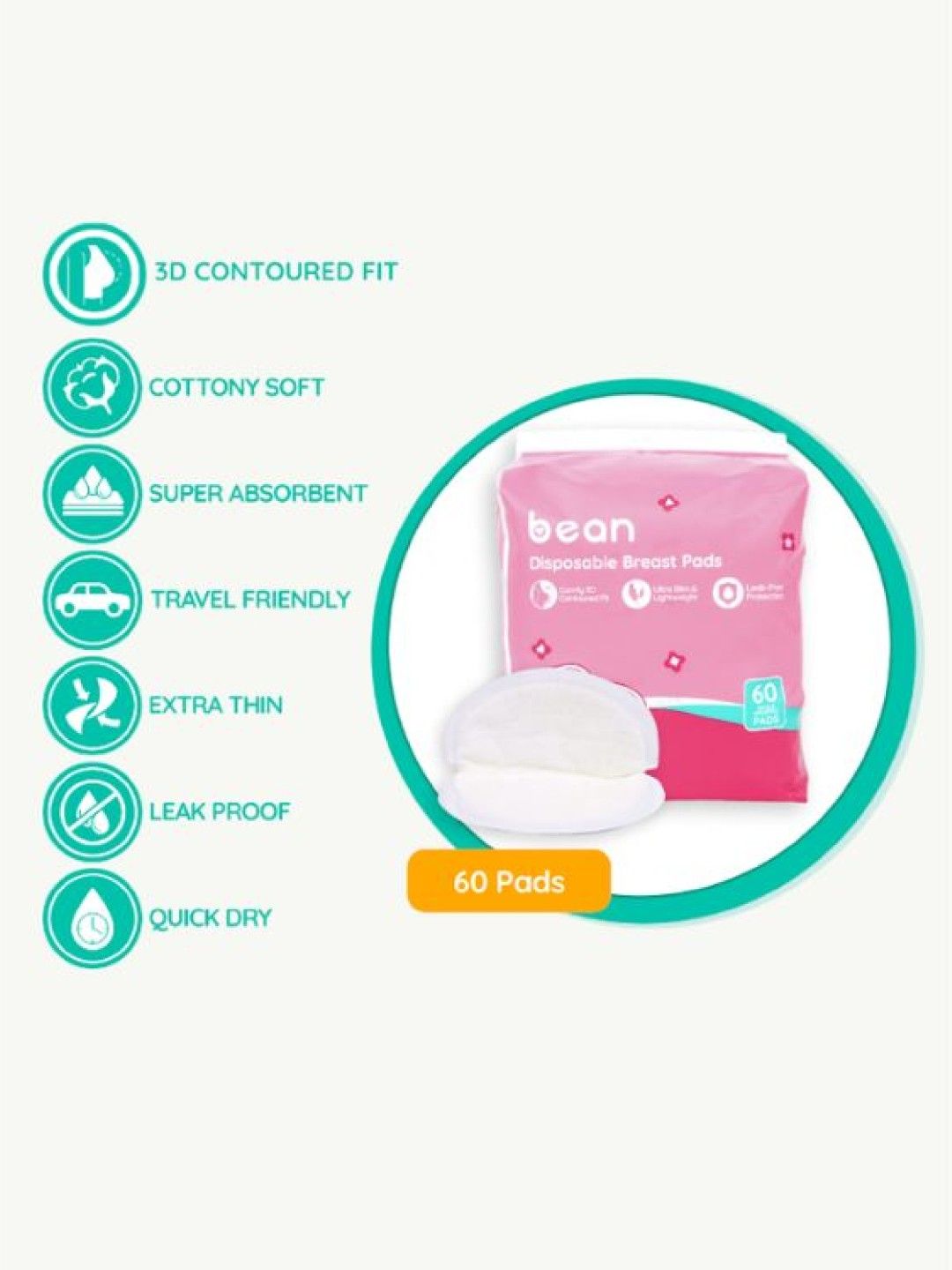 bean Disposable Breast Pads (60 pads) (No Color- Image 2)