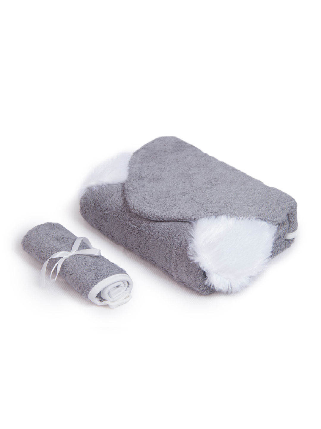 Nuborn Baby Essentials Bamboo Hooded Towel with Washcloth Set (Grey- Image 2)