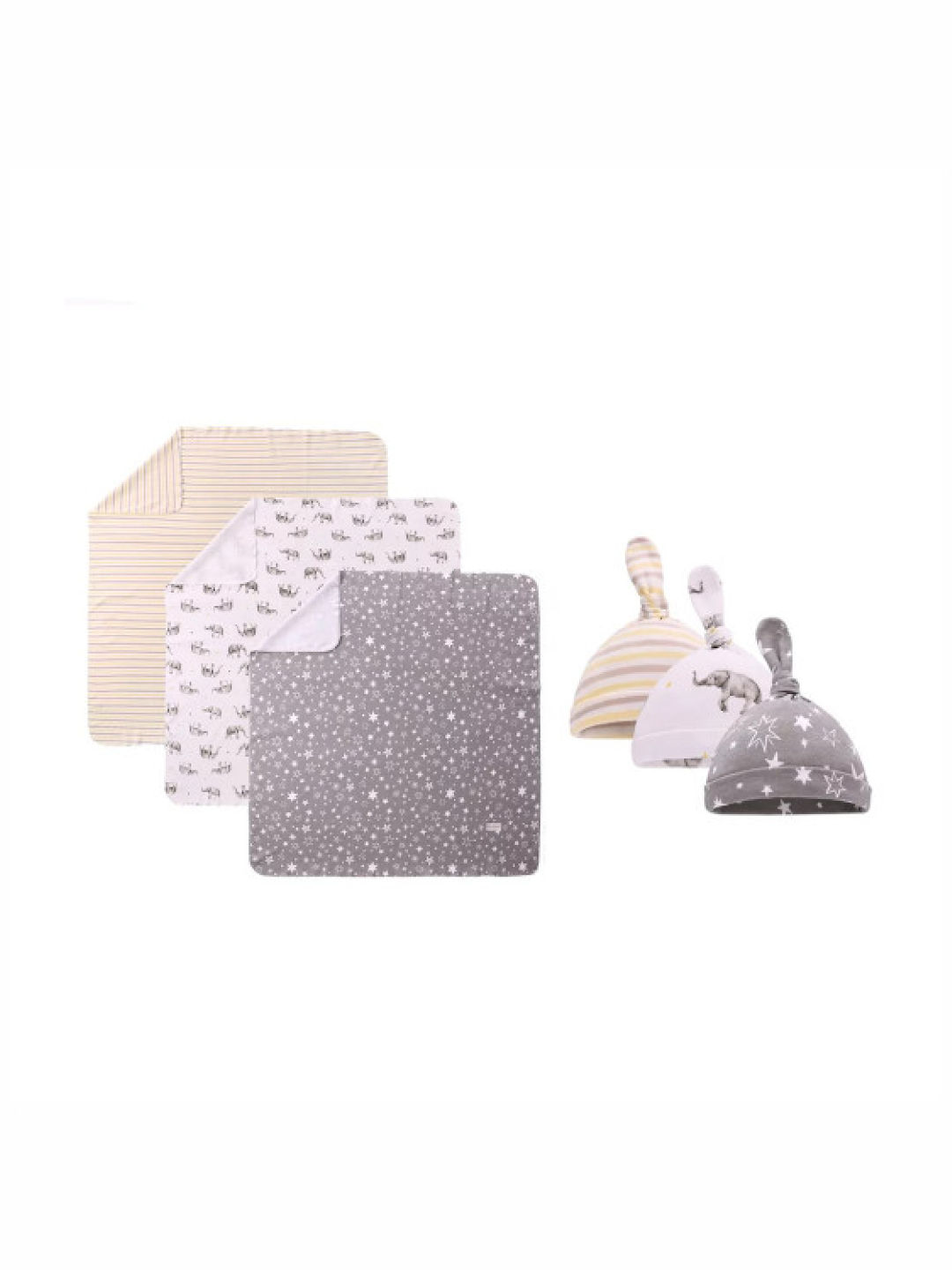 Little Tots PH Gray Elephant 100% Cotton Blanket and Beanie Hat (Set of 6) (No Color- Image 1)