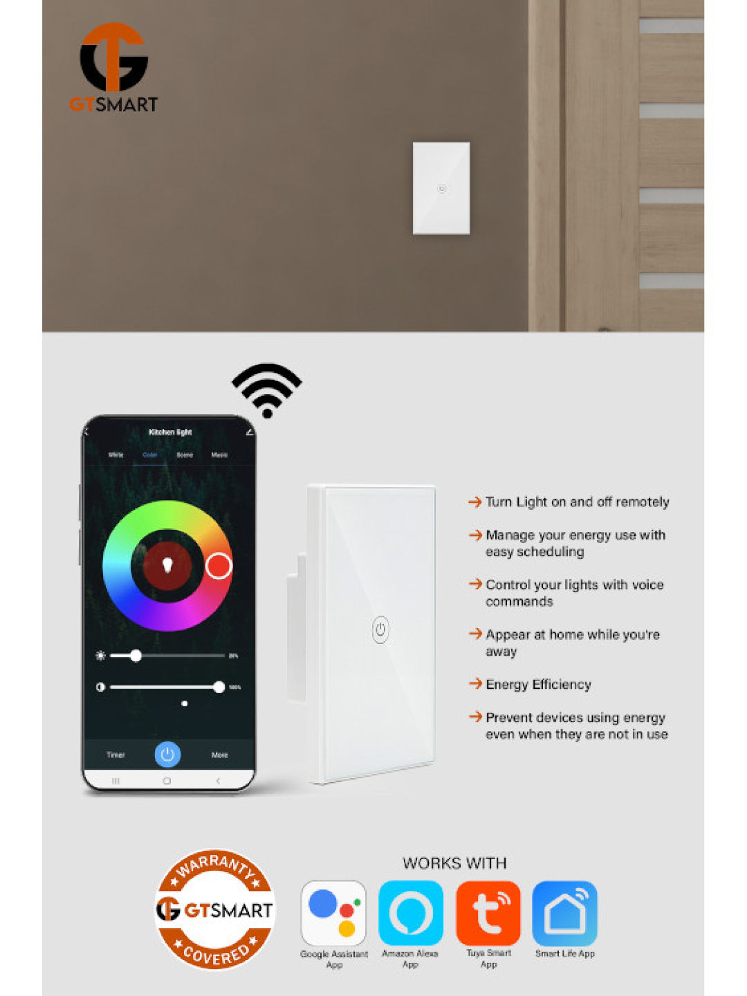 GT Smart Lighting Switch (1 Gang) (No Color- Image 3)