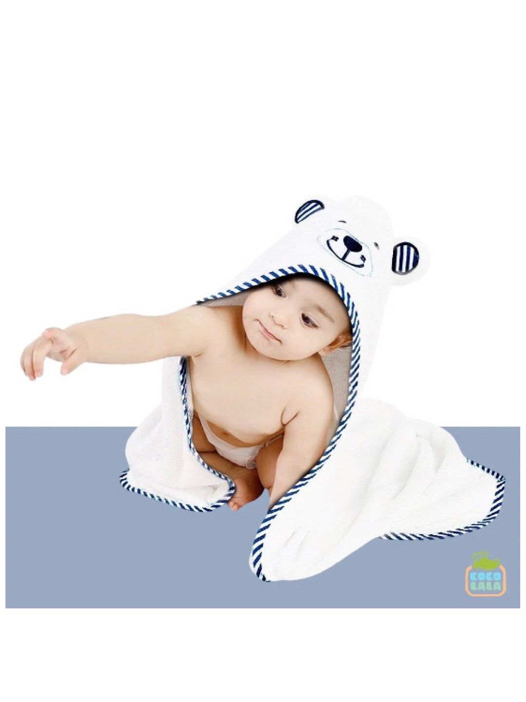 Coco Lala Snuggabear Bamboo Hooded Towel and Wash Cloth (Blue- Image 2)