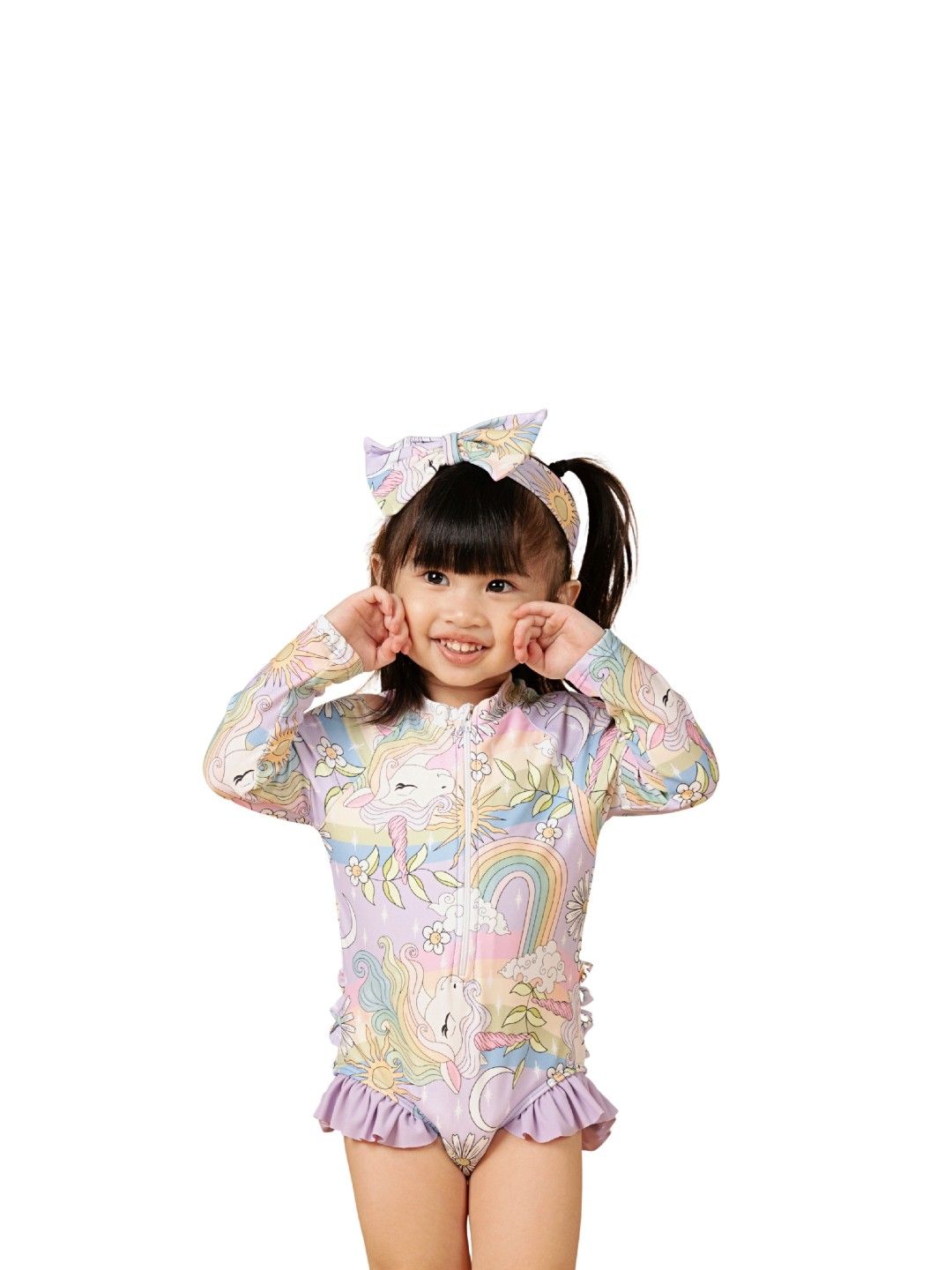 Little Paddler Swimsuit For Kids Little Charlotte Rashguard Long Sleeves (Whimsical Unicorn- Image 2)
