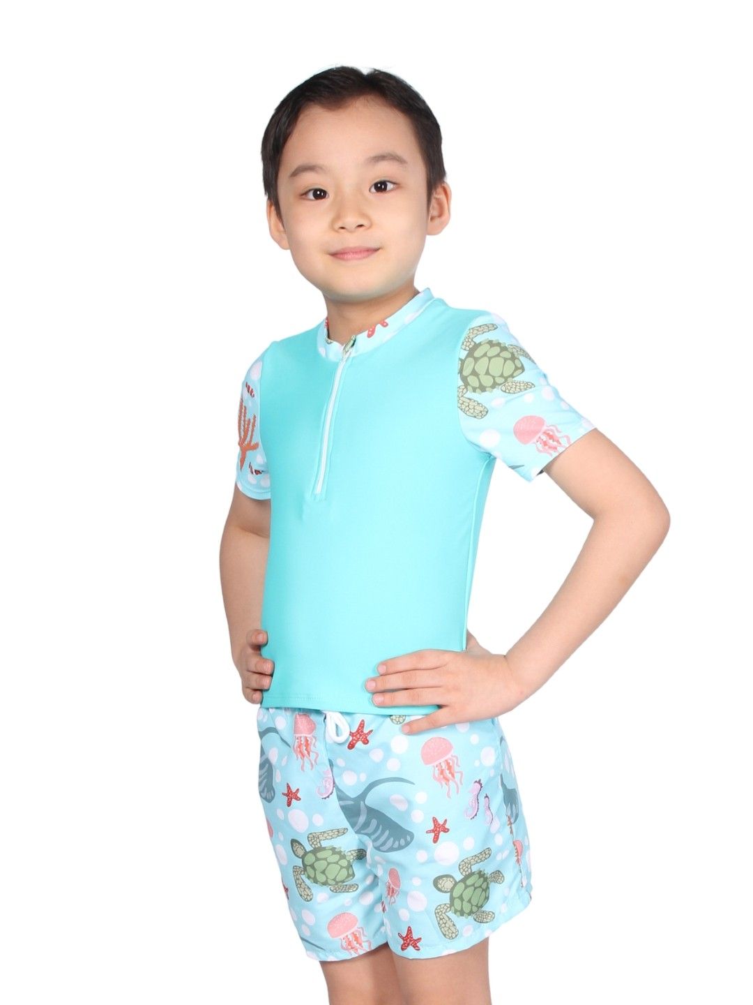 Little Paddler Swimsuit for Kids Little Malik Short Sleeves Rash Guard Swimwear (Brothers under the sea- Image 3)