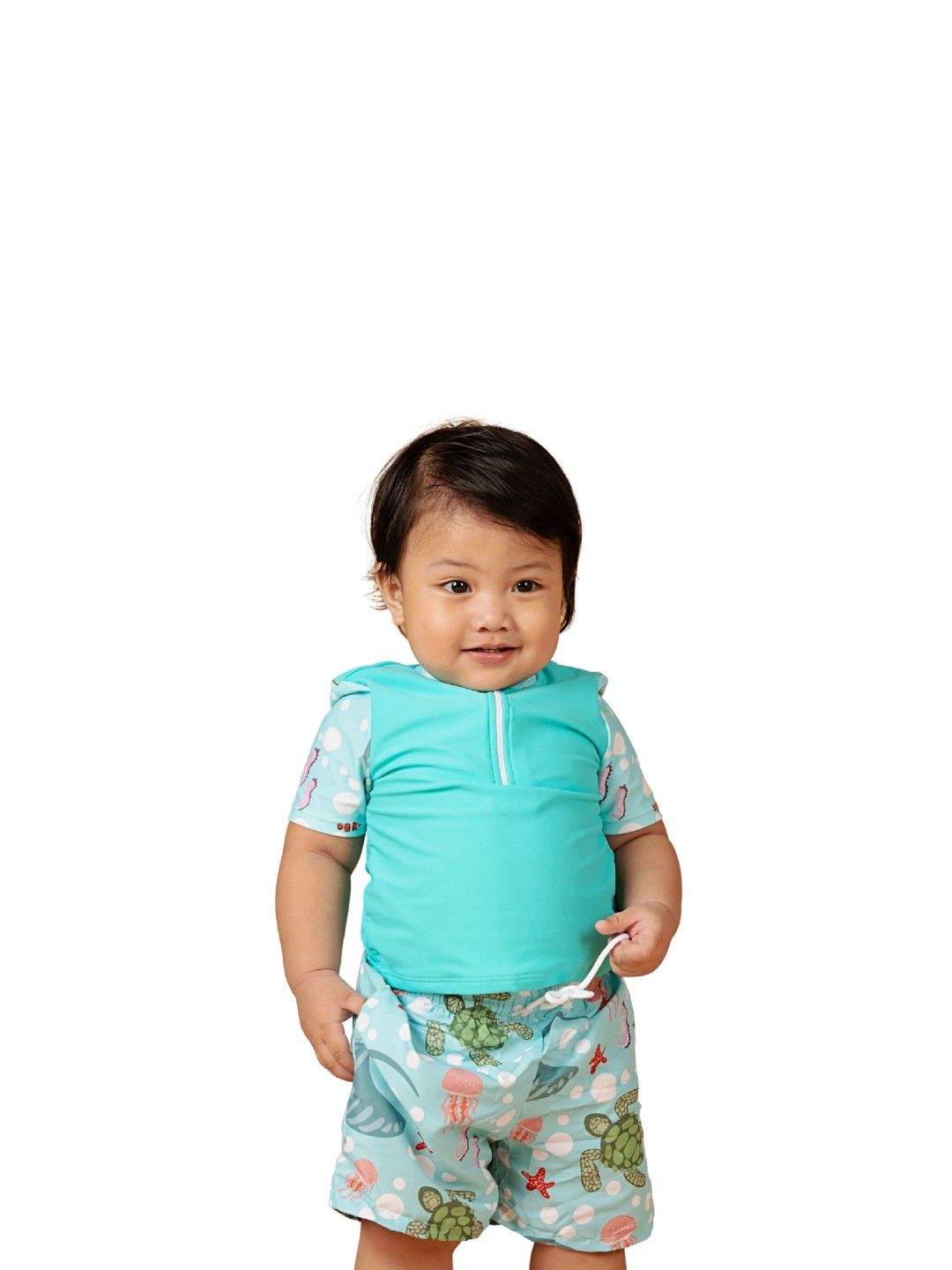 Little Paddler Swimsuit for Kids Little Malik Short Sleeves Rash Guard Swimwear (Brothers under the sea- Image 4)
