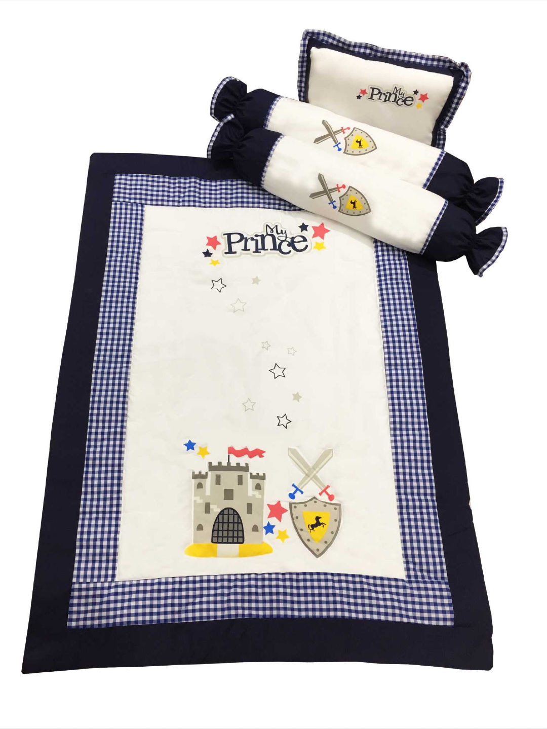 Kozy Blankie My Prince Baby Comforter Set (White with Black and Blue- Image 1)