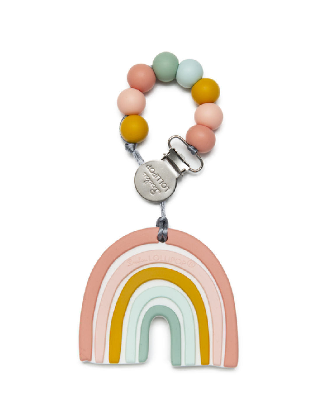 Lou Lou Lollipop Pastel Rainbow Silicone Teether Holder Set