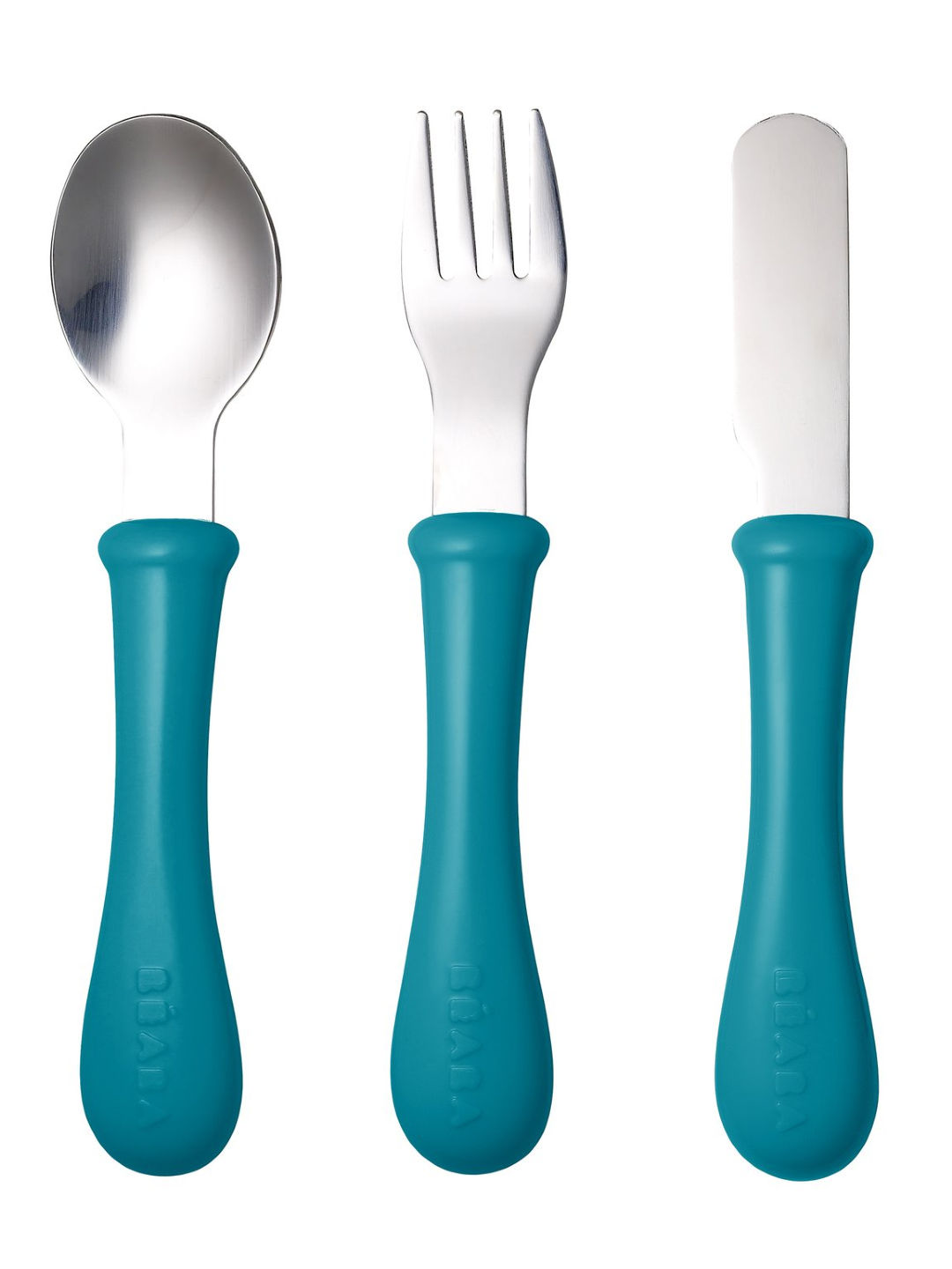 Beaba Stainless Steel Training Cutlery Knife/Fork/Spoon (Blue- Image 1)