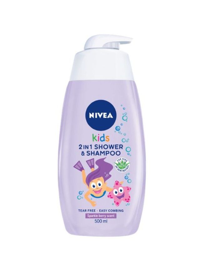 NIVEA 2-in-1 Shower and Shampoo for Kids 500ml with Chamomile (Sparkle Berry Scent)